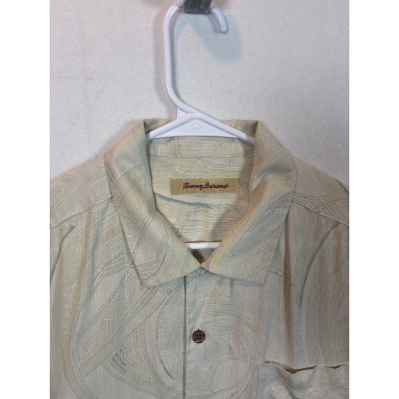 Tommy Bahama Mens Short Sleeve Button-Up Shirt Beige/Light Green Abstract Print - Picture 2 of 12
